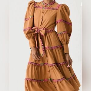 CeliaB Brown Midi Dress with Pink and Green Details